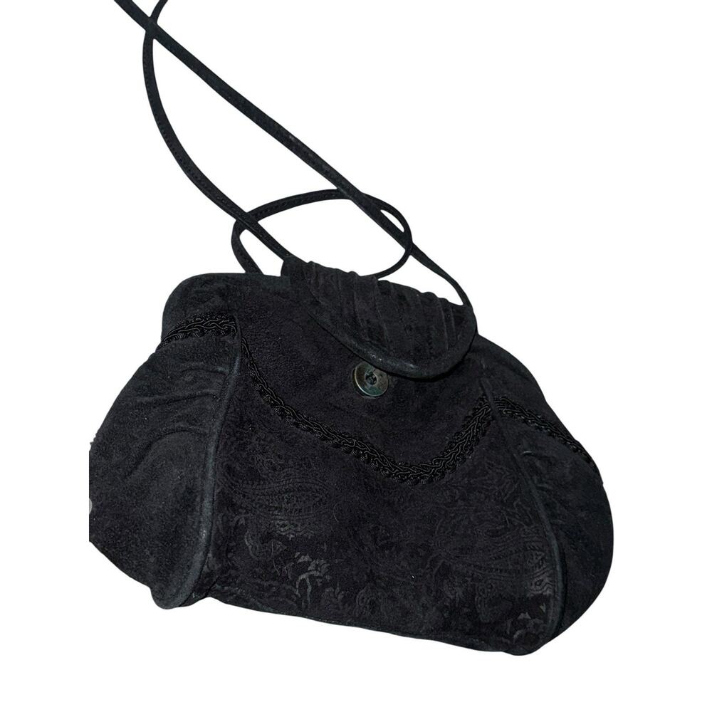 VTG Byrnes‎ & Baker Handbag Snap Clutch Shoulder Strap Black Leather Embellished